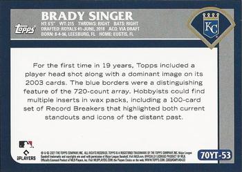 2021 Topps Update - 70 Years of Topps Baseball #70YT-53 Brady Singer Back