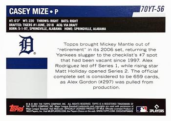 2021 Topps Update - 70 Years of Topps Baseball #70YT-56 Casey Mize Back