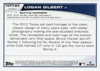 2021 Topps Update - 70 Years of Topps Baseball #70YT-63 Logan Gilbert Back