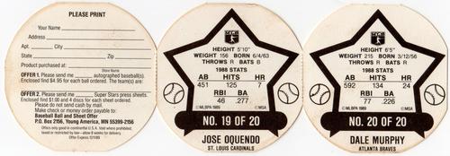 1989 Key Food Discs - Panels #19-20 Jose Oquendo / Dale Murphy Back