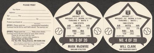 1989 Tetley Tea Discs - 3-Disc Panels #3-4 Mark McGwire / Will Clark Back
