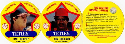 1989 Tetley Tea Discs - 3-Disc Panels #19-20 Jose Oquendo / Dale Murphy Front