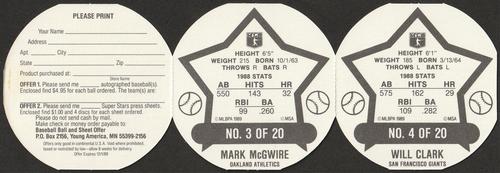 1989 Super Stars Discs - Panels #3-4 Mark McGwire / Will Clark Back