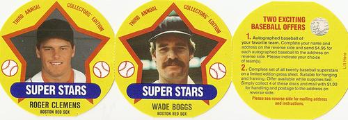 1989 Super Stars Discs - Panels #7-8 Wade Boggs / Roger Clemens Front