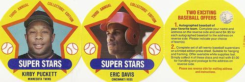 1989 Super Stars Discs - Panels #11-12 Eric Davis / Kirby Puckett Front