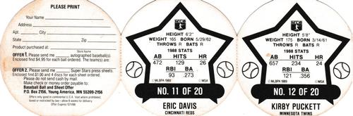 1989 Weis Winners Discs - Panels #11-12 Eric Davis / Kirby Puckett Back