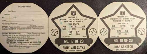1989 Weis Winners Discs - Panels #17-18 Andy Van Slyke / Jose Canseco Back
