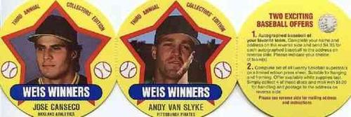1989 Weis Winners Discs - Panels #17-18 Andy Van Slyke / Jose Canseco Front
