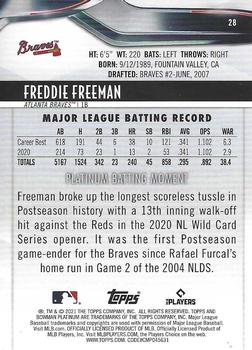 2021 Bowman Platinum - Ice Foil #28 Freddie Freeman Back