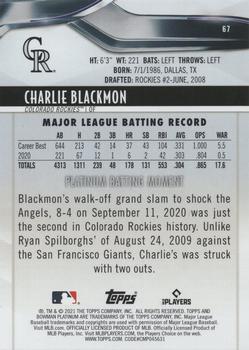 2021 Bowman Platinum - Ice Foil #67 Charlie Blackmon Back