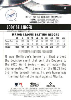2021 Bowman Platinum - Blue #99 Cody Bellinger Back