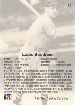 1994 Front Row Premium All-Time Greats Lou Boudreau #1 Lou Boudreau Back