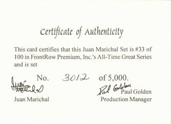 1994 Front Row Premium All-Time Greats Juan Marichal #NNO Certificate of Authenticity Front