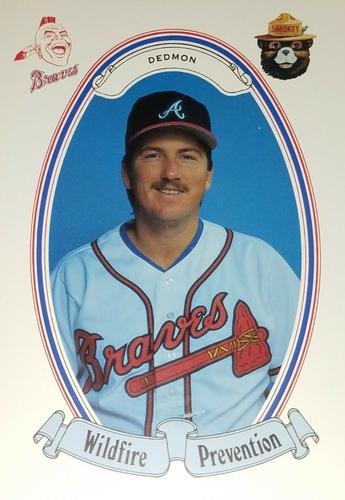1987 Atlanta Braves Smokey #7 Jeff Dedmon Front