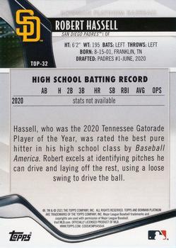 2021 Bowman Platinum - Top Prospects Ice Foil #TOP-32 Robert Hassell Back