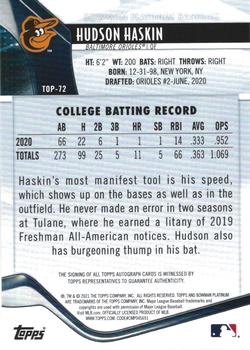 2021 Bowman Platinum - Top Prospects Autographs #TOP-72 Hudson Haskin Back
