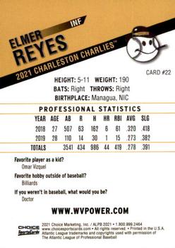 2021 Choice Charleston Charlies #22 Elmer Reyes Back