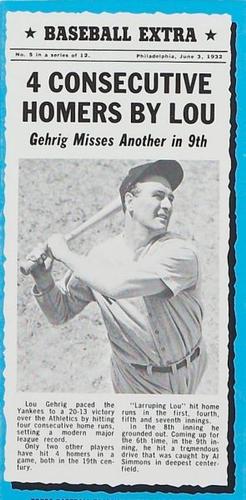 1969-70 Bazooka Baseball Extra #5 Lou Gehrig Front