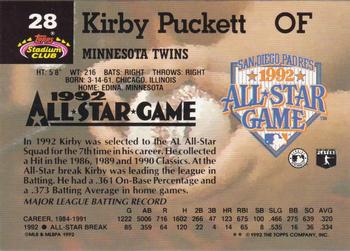 1993 Stadium Club Murphy #28 Kirby Puckett Back