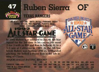 1993 Stadium Club Murphy #47 Ruben Sierra Back