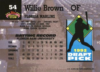 1993 Stadium Club Murphy #54 Willie Brown Back