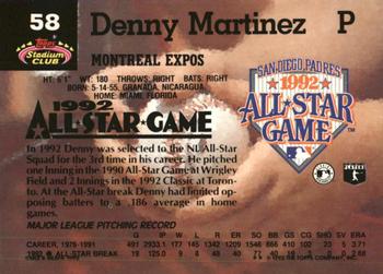 1993 Stadium Club Murphy #58 Denny Martinez Back