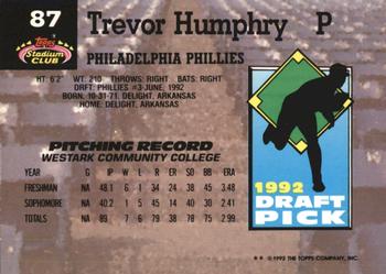 1993 Stadium Club Murphy #87 Trevor Humphry Back