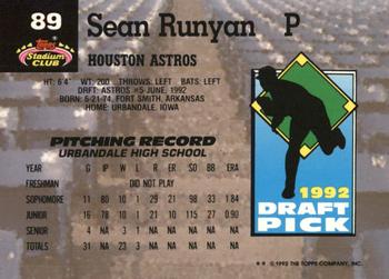 1993 Stadium Club Murphy #89 Sean Runyan Back