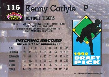 1993 Stadium Club Murphy #116 Kenny Carlyle Back