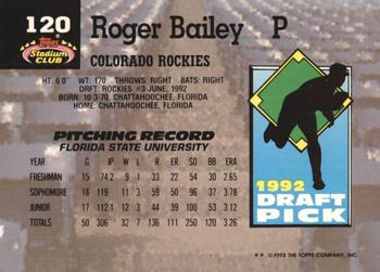 1993 Stadium Club Murphy #120 Roger Bailey Back