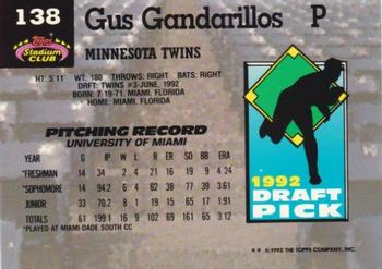 1993 Stadium Club Murphy #138 Gus Gandarillas Back