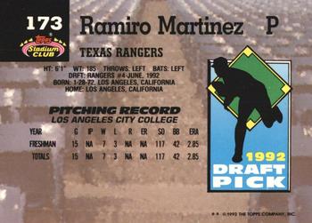 1993 Stadium Club Murphy #173 Ramiro Martinez Back
