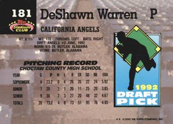 1993 Stadium Club Murphy #181 DeShawn Warren Back