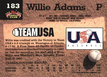 1993 Stadium Club Murphy #183 Willie Adams Back