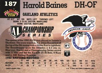 1993 Stadium Club Murphy #187 Harold Baines Back