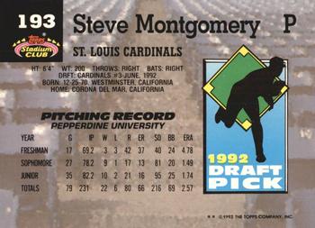 1993 Stadium Club Murphy #193 Steve Montgomery Back