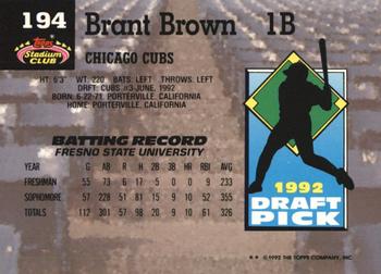 1993 Stadium Club Murphy #194 Brant Brown Back
