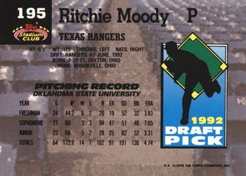 1993 Stadium Club Murphy #195 Ritchie Moody Back