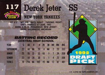 1993 Stadium Club Murphy #117 Derek Jeter Back