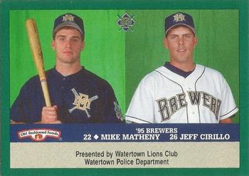 1995 Milwaukee Brewers Police - Watertown Lions Club, Watertown Police Department #NNO Jeff Cirillo / Mike Matheny Front