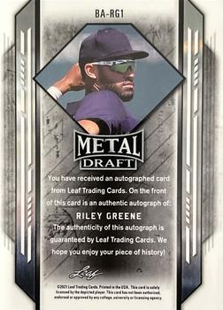 2021 Leaf Metal Draft #BA-RG1 Riley Greene Back