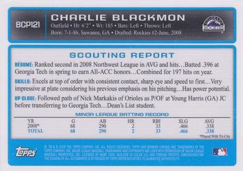2009 Bowman - Chrome Autograph Prospects #BCP121 Charlie Blackmon Back