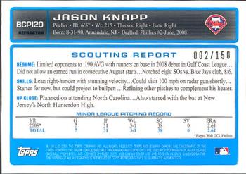 2009 Bowman - Chrome Autograph Prospects Blue Refractors #BCP120 Jason Knapp Back