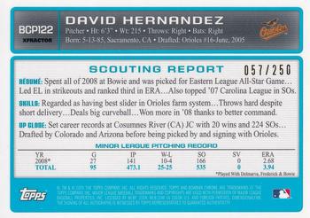 2009 Bowman - Chrome Autograph Prospects X-Fractors #BCP122 David Hernandez Back
