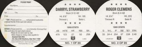 1987 Key Food Discs - Panels #1-2 Darryl Strawberry / Roger Clemens Back