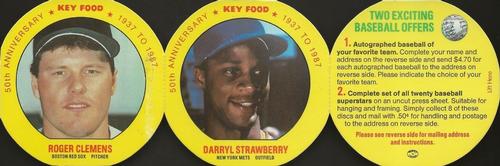 1987 Key Food Discs - Panels #1-2 Darryl Strawberry / Roger Clemens Front