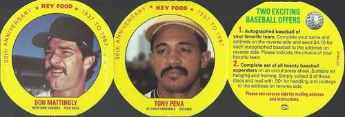 1987 Key Food Discs - Panels #5-6 Tony Pena /Don Mattingly Front