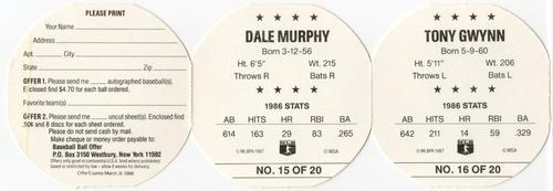 1987 Key Food Discs - Panels #15-16 Dale Murphy / Tony Gwynn Back