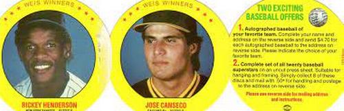 1987 Key Food Discs - Panels #17-18 Jose Canseco / Rickey Henderson Front