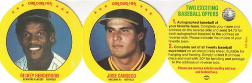 1987 Our Own Tea Discs - Panels #17-18 Jose Canseco / Rickey Henderson Front